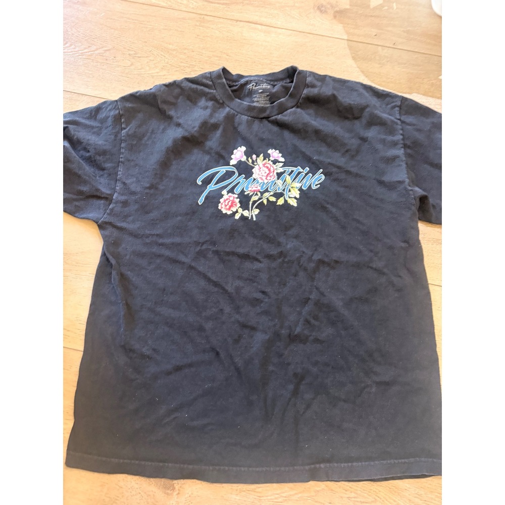 Primitive Skateboarding Mens XL Black Floral Logo Graphic T-Shirt Cotton 182